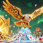 Jouez au casino en ligne sans wager avec une illustration 3D captivante remplie de trésors dorés.