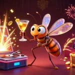 Illustration dynamique d'un casino en ligne sans wager avec une ambiance de fête et des effets visuels captivants.