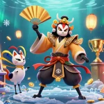 Découvrez l'univers du casino en ligne sans wager avec des personnages colorés comme un guerrier kabuki et des éléments de jeux captivants.