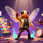 Vibrez avec le casino en ligne sans wager grâce à une illustration dynamique de rockstars et de jeux.